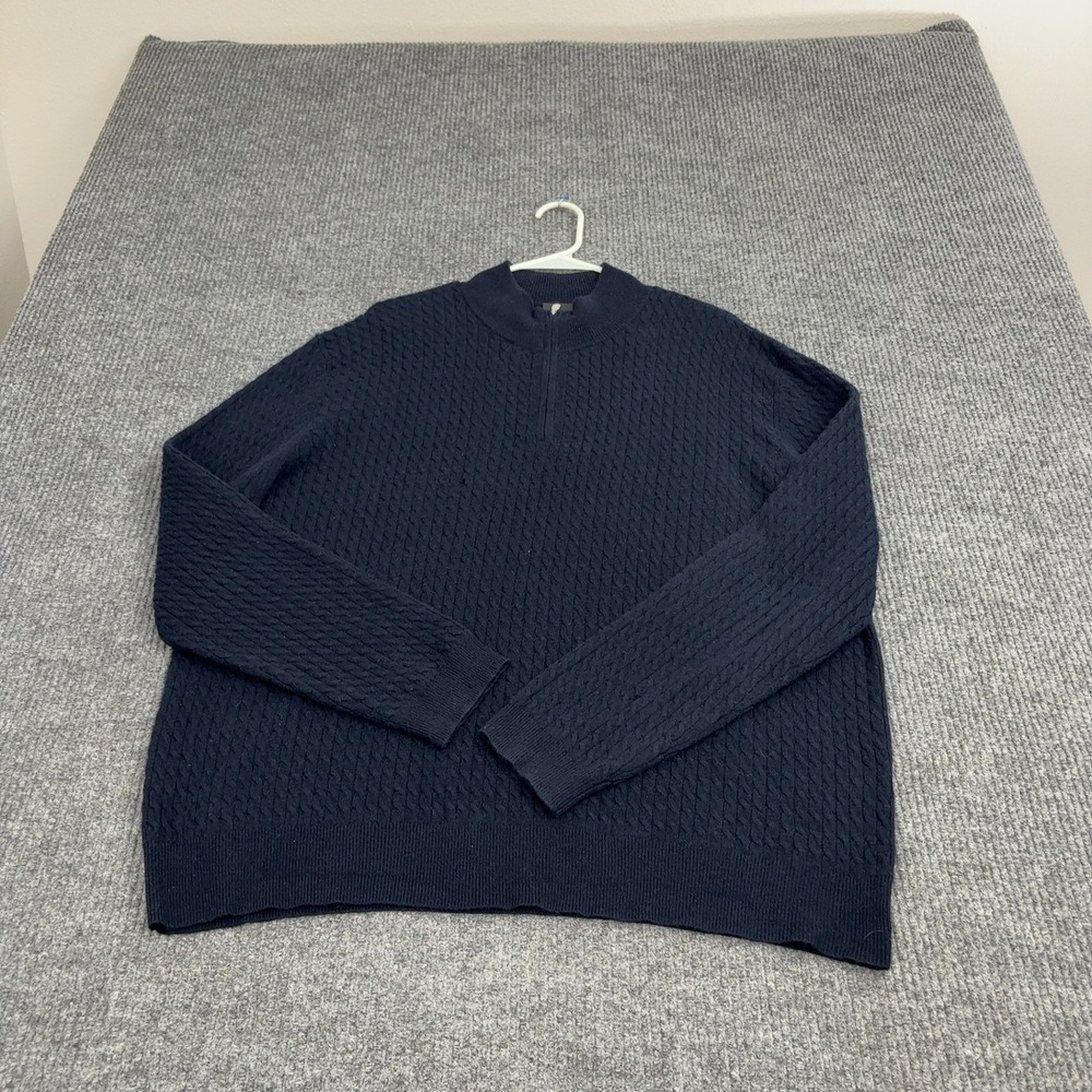 J Hilburn Sweater Mens XL Navy 100% Cashmere Cable Knit Quarter Zip Luxury Style